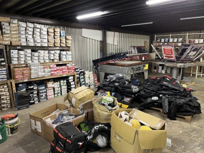 SALE CLOSED: Contents of Screenprinters with Stocks of Sports Wear & Equipment 