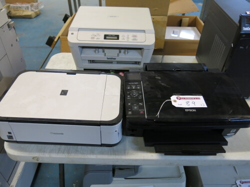 3 x Assorted Desktop Printers to Include: Epson Stylus SX415, Brother DCP-7055 & Canon Pixma (As Viewed).