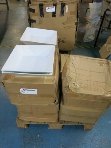7 x Boxes of 6 Chromette Deep Square White China Bowls. Size 33cm.