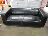 2 Seater Sofa Upholstered in Black Leather with Metal Feet, Size H65cm x W178cm x D85cm. NOTE: condition (As Viewed/Pictured).