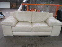 Domicil 2 Seater Cream Leather Sofa with Metal Feet, Size H70cm x W210cm x D95cm.