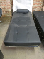 Pavilion Day Bed with Black Faux Leather Mattress & Pillow on Chrome Frame. Size H42cm x W185cm x D85cm.