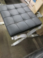 Barcelona Style Ottoman on Chrome Frame with Black Faux Leather Cushion.