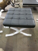Barcelona Style Ottoman on Chrome Frame with Black Faux Leather Cushion.