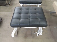 Barcelona Style Ottoman on Chrome Frame with Black Faux Leather Cushion.