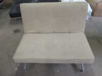 Sofa/Day Bed on Metal Frame Upholstered in Grey/Brown Fabric. Size H90cm x W120c. Overall Length of Bed 190cm. NOTE: condition of fabric (As Viewed/Pictured).