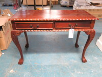 Dark Wood 2 Draw Side/Console Table on Ball & Claw Feet. Size H75 x W110 x D50cm.
