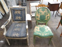4 x Assorted Chairs to Include: 2 x Wooden & Upholstered Chairs, 1 x Metal & Upholstered Chair & 1 x Wooden Chair, ( As Viewed/Pictured).
