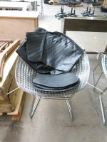 4 x Metal Wire Chairs with 4 x Black Leather Cushion & Back Seat Covers.