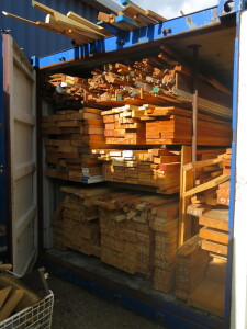 6M Metal Shipping Container Containing in Excess of 500 Lengths of Hardwood & Softwood Timber & Board Material in Assorted Lengths & Widths and Contents of Timber in Yard, Totalling Approx 1000 Lengths in Assorted Lengths & Widths.