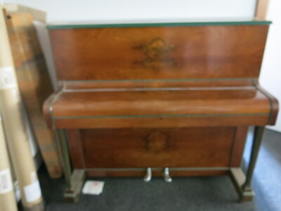 W H Barnes London Upright Piano with Stool. Size H110cm x W120cm x D55cm. NOTE: buyer to collect & remove from 1st Floor.