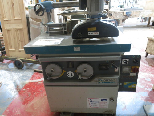 Griggio T45S Spindle Moulder, S/N MC00056958, Year 2001 with Holztech Power Feed.