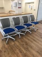 4 x Humanscale Blue, White & Grey Office Swivel Chairs.