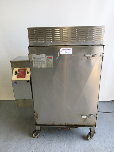 Fast Eddys Cookshack Wood Burning Commercial Smoker Oven, Model FEC120, S/N 1614E, DOM 06/14 with Offset Cookshack Fast Smoker & Electronic Control System & 5 Shelves. On Castors & 230v Single Phase, Size H144cm x W113cm x D73cm.