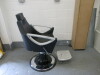Maletti Reclining Swivel Barbers Chair. Height Adjustable with Hydraulic Foot Pump, Adjustable Head & Foot Rest, Polished Aluminium Tread Plate, Upholstered in Black Vinyl. - 3