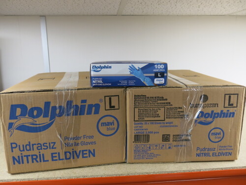 2 x Boxes of 20 x 100pcs Large Dolphin Powder Free Nitrile Gloves.