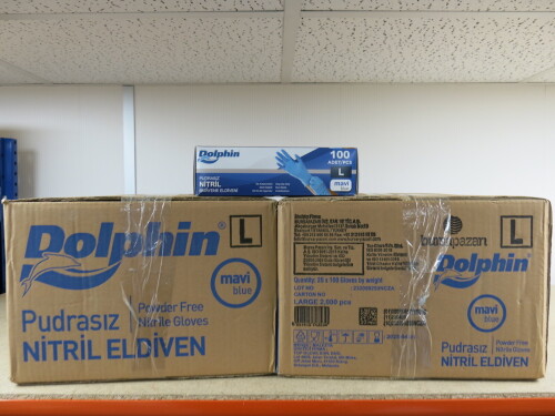 2 x Boxes of 20 x 100pcs Large Dolphin Powder Free Nitrile Gloves.