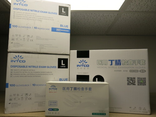 3 x Boxes of 10 x 100pcs Large Intco Blue Nitrile Exam Gloves.