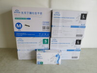 4 x Boxes of 40 100pcs Intco Disposable Blue Nitrile Examination Gloves, 2 x Large, 1 x Medium & 1 x Small.
