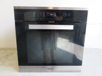 Miele Integrated Pureline Single Electric Oven, Model H6460BP, S/N BPBK6010. Size H60cm x W60cm x D56cm.NOTE: requires shelves