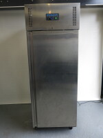 Polar Stainless Steel Single Door Upright Freezer, Model U633-02. Comes with 4 Shelves. Size H200cm x W74cm x D83cm. NOTE: damage to housing and requires 4 brackets for shelves (As Viewed/Pictured).