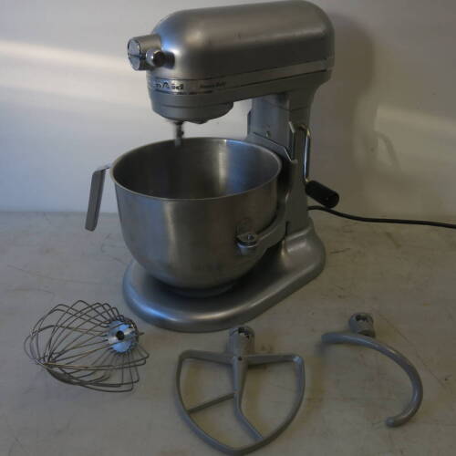 Kitchen Aid Heavy Duty Spiral Mixer, Model 5KSM7591 in Silver Metallic. Comes with Bowl & 3 x Attachments.