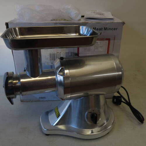 Buffalo Heavy Duty Meat Mincer, 250KG/HR with Stainless Steel Hopper. Model CD400 In Box New Unused. Missing Medium Cutting Plate.