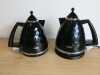 Pair of Delonghi Brillante Kettles in Black, Model KBJ3001.BK. NOTE: missing 1 x base.