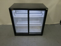 Klimasan Sliding 2 Door Illuminated Back Bar Chiller, Model Midi Cooler. Size H88cm x W89cm x D50cm.