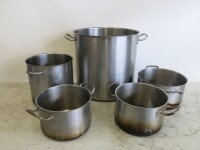 5 x Assorted Sized Stock Pots. NOTE: no lids.