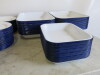 Approx 390 x Enamel White & Blue Metal Plates & Roasting/Pie Dishes to Include: 120 x 24cm Plates, 210 x 22cm Plates, 38 x 37cm Roasting/Pie Dishes & 21 x 29cm Roasting/Pie Dishes. - 3