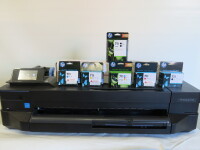 HP DesignJet T120 Large Format Printer. Comes with 6 x Genuine HP Design Jet 711 Inks & 1 x Boxed New Roll of Office Depot Uncoated Inkjet Paper & 1 x Part Roll.