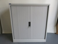 Silverline 2 Door 1 Shelf Tambour Metal Cupboard with Key. Size H133 x W121 x D51cm.