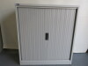 Silverline 2 Door 2 Shelf Tambour Metal Cupboard. Size H133 x W121 x D51cm.