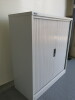 Silverline 2 Door 2 Shelf Tambour Metal Cupboard. Size H133 x W121 x D51cm. - 2