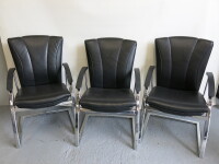 3 x Black Leather Canterlever Meeting Chairs on Chrome Frame in Art Deco Style.