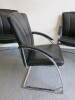 3 x Black Leather Canterlever Meeting Chairs on Chrome Frame in Art Deco Style. - 2