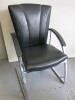 3 x Black Leather Canterlever Meeting Chairs on Chrome Frame in Art Deco Style. - 4