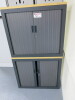 2 x Dark Grey with Wood Top Tambour Cabinets. Size H73 x W80 x D47cm.