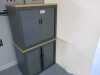 2 x Dark Grey with Wood Top Tambour Cabinets. Size H73 x W80 x D47cm. - 2