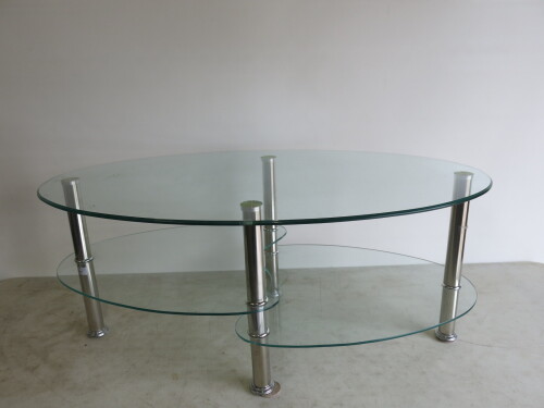 Glass Coffee Table with 3 Layer Design on Metal Frame. Size H40cm x W100cm x D60cm.