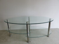 Glass Coffee Table with 3 Layer Design on Metal Frame. Size H40cm x W100cm x D60cm.