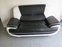 Black & White Faux Leather 2 Seater Sofa with Padded Arms on Metal Legs, Size H85cm x W160cm x D85cm.