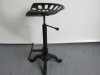 Cast Metal Stool with Tractor Style Seat with Adjustable Height & Foot Rest. - 4