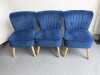 3 x Reception Chairs Upholstered in Blue Crushed Velvet with Light Wood Feet. H80cm.