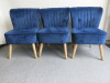 3 x Reception Chairs Upholstered in Blue Crushed Velvet with Light Wood Feet. H80cm. - 2