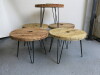 5 x Rustic Tables with Wooden Top & Metal Wired Legs. H47cm x D64cm. - 2