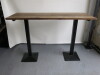 3 x High Bar Table with Chunky Wooden Tops on Heavy Twin Pedestal Metal Bases. Size H113cm x W170cm x D65cm. - 2