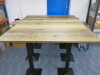 3 x High Bar Table with Chunky Wooden Tops on Heavy Twin Pedestal Metal Bases. Size H113cm x W170cm x D65cm. - 6