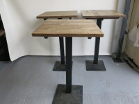 3 x High Bar Table with Chunky Wooden Tops on Heavy Single Pedestal Metal Bases. Size H113cm x W65cm x D65cm.